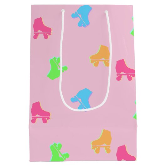 Niedliche Roller Skate Derby Pattern Pink Mittlere Geschenktüte (Rückseite)