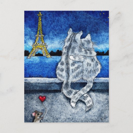 Niedliche Romantik Paris Cats Mouse Herzkarte Postkarte (Vorderseite)