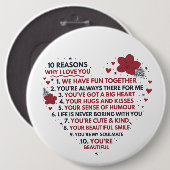 niedliche romantische 10 Gründe Liebe Sie Valentin Button (Vorne & Hinten)