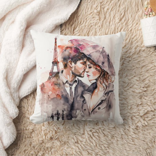 Niedliche romantische Aquarellpaare in Paris Kissen (Decke)