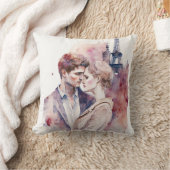 Niedliche romantische Aquarellpaare in Paris Kissen (Decke)