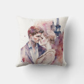 Niedliche romantische Aquarellpaare in Paris Kissen (Rückseite)