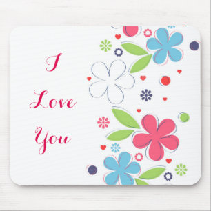 Niedliche romantische Blume Illustration "I Liebe  Mousepad