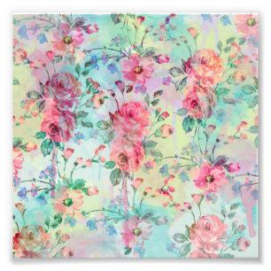 Niedliche romantische Rose mit Blumenfarbe Wasserf Fotodruck