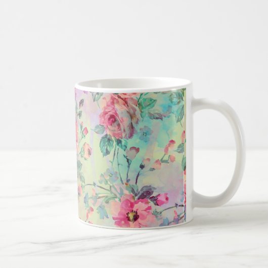 Niedliche romantische Rose mit Blumenfarbe Wasserf Kaffeetasse (Rechts)