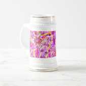 Niedliche, rosa abstrakte Blume Bierglas (Vorderseite Links)