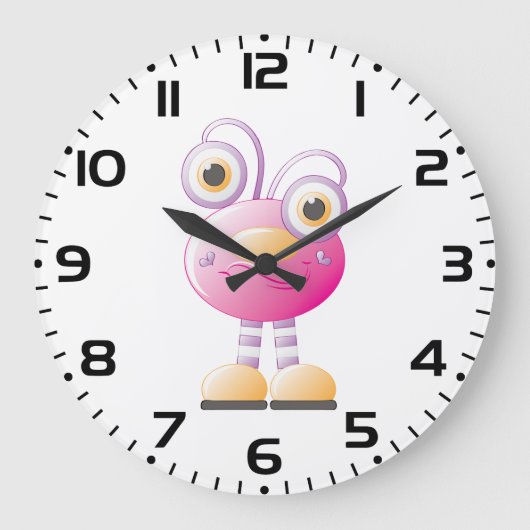 Niedliche rosa Alien mit großen Augen Große Wanduhr (Vorderseite)