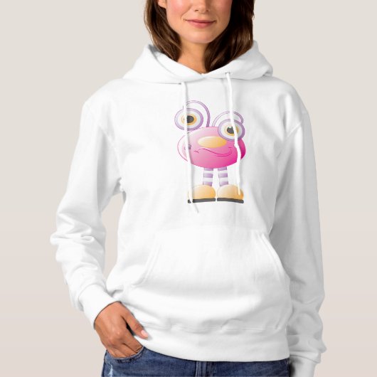 Niedliche rosa Alien mit großen Augen Hoodie (Vorderseite)