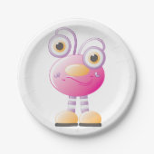 Niedliche rosa Alien mit großen Augen Pappteller (Vorderseite)