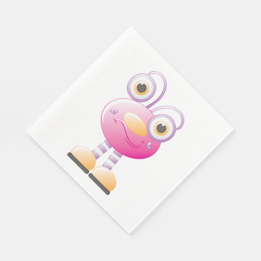 Niedliche rosa Alien mit großen Augen Serviette (Ecke)