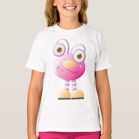 Niedliche rosa Alien mit großen Augen T-Shirt (Vorderseite)