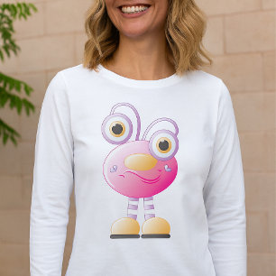 Niedliche rosa Alien mit großen Augen T-Shirt