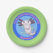 Niedliche rosa axolotblaue Blasen Haustier Cartoon Pappteller (Vorderseite)