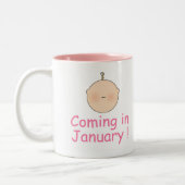 Niedliche rosa Baby-im Januar Mitteilung Zweifarbige Tasse (Links)