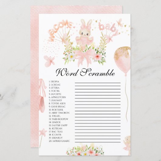 Niedliche Rosa Ballerina Baby Dusche Wort verwirre (Vorne/Hinten)