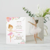 Niedliche Rosa Ballerina Geburtstagseinladung mit  Einladung (Stehend Vorderseite)