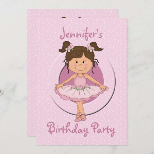 Niedliche Rosa Ballerina Geburtstagsparty Einladung (Vorne/Hinten)