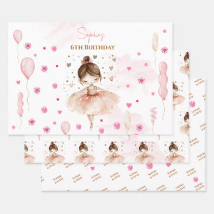 Niedliche rosa Ballerina und Ballons Geburtstag Geschenkpapier Set