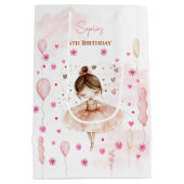 Niedliche rosa Ballerina und Ballons Geburtstag Mittlere Geschenktüte (Rückseite)