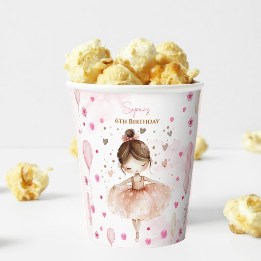 Niedliche rosa Ballerina und Ballons Geburtstag Pappbecher