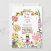 Niedliche Rosa Biene und Wildblume Babydusche Einladung (Vorderseite)