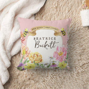 Niedliche Rosa Biene und Wildblume Geburtstag Keep Kissen