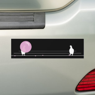 Niedliche Rosa-Blase-Birds auf einem Drahtschwarz Autoaufkleber