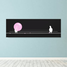 Niedliche Rosa-Blase-Birds auf einem Drahtschwarz Leinwanddruck