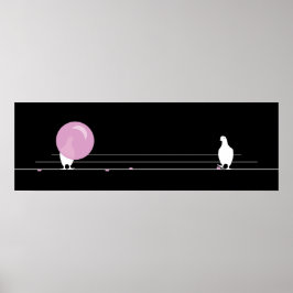 Niedliche Rosa-Blase-Birds auf einem Drahtschwarz Poster