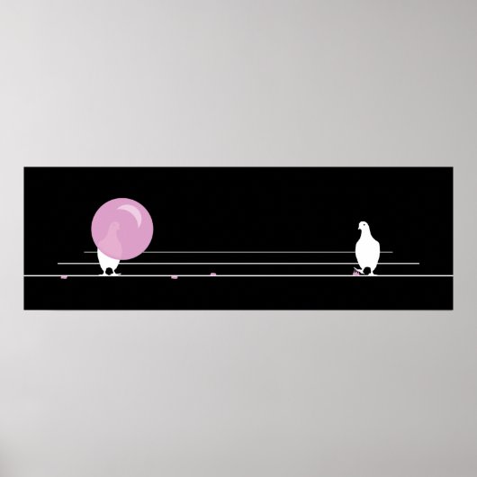 Niedliche Rosa-Blase-Birds auf einem Drahtschwarz Poster (Vorne)