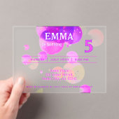 Niedliche Rosa Blasen Kindergeburtstag Party Acryleinladungen (Insitu (Handheld))