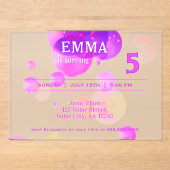 Niedliche Rosa Blasen Kindergeburtstag Party Acryleinladungen (Vorderseite)