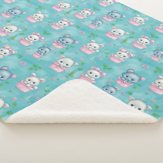 Niedliche rosa blaue Kätzchen in Blume Sherpadecke (3/4)