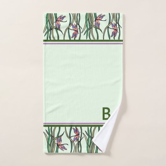 Niedliche Rosa blaue Libellen und grüne Blätter Badhandtuch Set (Handtuch)