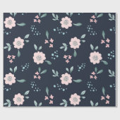 Niedliche rosa Blume auf marinen Hintergrund Geschenkpapier (Flach)