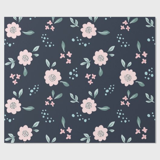 Niedliche rosa Blume auf marinen Hintergrund Geschenkpapier (Flach)