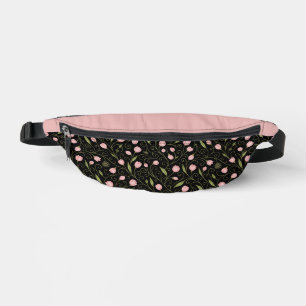 Niedliche, rosa Blume auf schwarz mit sich wiederh Bauchtasche