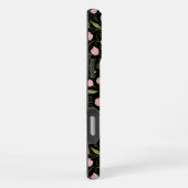 Niedliche, rosa Blume auf schwarz mit sich wiederh iPhone Hülle (Rechte Seite)