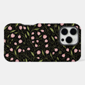 Niedliche, rosa Blume auf schwarz mit sich wiederh iPhone Hülle (Rückseite (Horizontal))