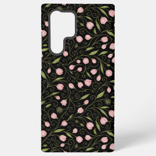 Niedliche, rosa Blume auf schwarz mit sich wiederh Samsung Galaxy Hülle