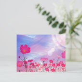 Niedliche Rosa Blume Blau Sunny Sky Hellblume Postkarte (Stehend Vorderseite)