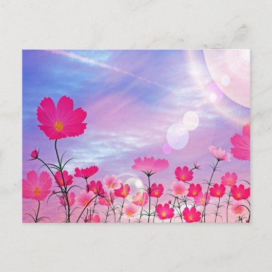 Niedliche Rosa Blume Blau Sunny Sky Hellblume Postkarte (Vorderseite)
