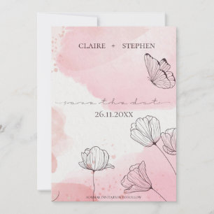 Niedliche Rosa Blume Butterfly-Hochzeit Save The Date