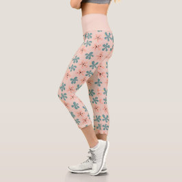 Niedliche rosa Blume Doodle Muster Capri Leggings
