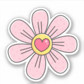 Niedliche rosa Blume mit Herz Aufkleber (Vorderseite)