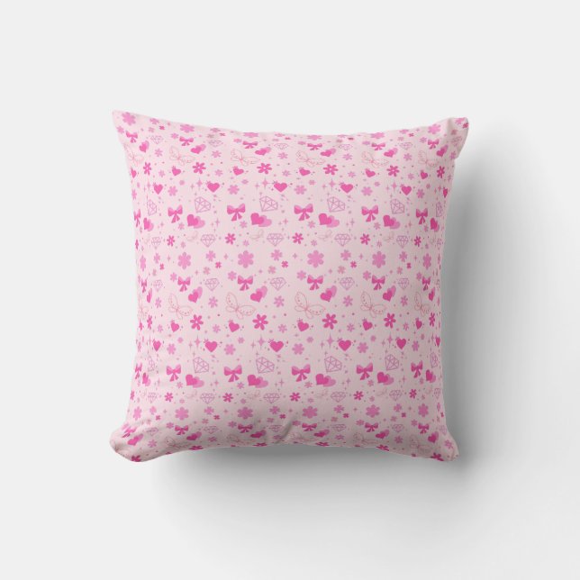 Niedliche rosa Blume Muster, Girly Floral Design Kissen (Vorderseite)