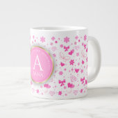 Niedliche rosa Blume nahtloses Muster, Girl-Floral Jumbo-Tasse (Vorderseite Rechts)