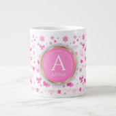 Niedliche rosa Blume nahtloses Muster, Girl-Floral Jumbo-Tasse (Vorderseite)