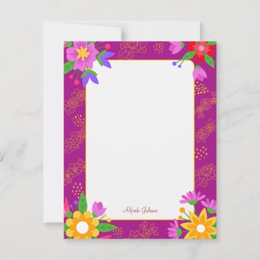 Niedliche, rosa Blume personalisierte, flache Note Mitteilungskarte (Vorderseite)