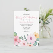 Niedliche rosa Blume Sechzig & Fabelhaft 60. Gebur Einladung (Stehend Vorderseite)